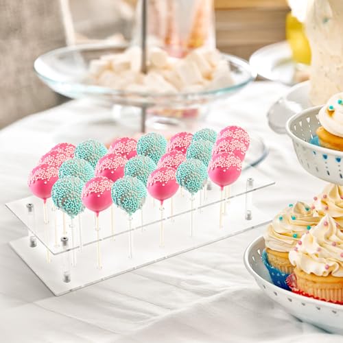 2 Pcs Clear Acrylic Cake Pop Stand, 21 Holes 2 Tier Square Lollipop Holder for Birthday, Wedding, Party, Candy Display