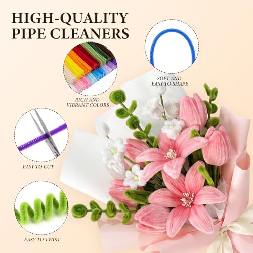 OcePor 2500Pcs Pipe Cleaner Flower Kit,44 Colors Pastel Pipe Cleaners Bulk - color: 44 Colors