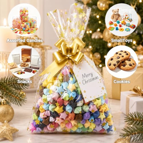 joycraft 50Pcs Star Printed Cellophane Treat Bags,5.9x9.8 in Clear Gift Bag