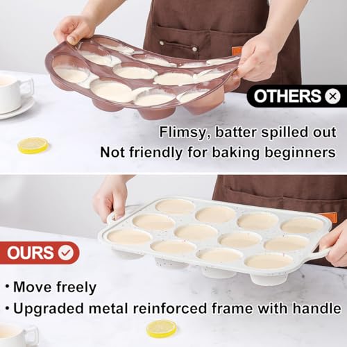 Silicone Muffin Pans for Baking with Metal Framed, BPA Free, Standard - color: Creamy Confetti, size: 12-Cup Regular