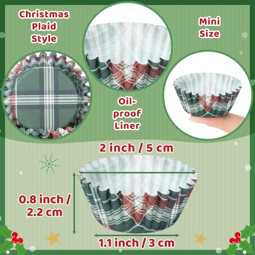 COcnny 600pcs Christmas Buffalo Plaid Mini Cupcake Liner, Small Muffin Wrap - style: Mini Christmas Plaid