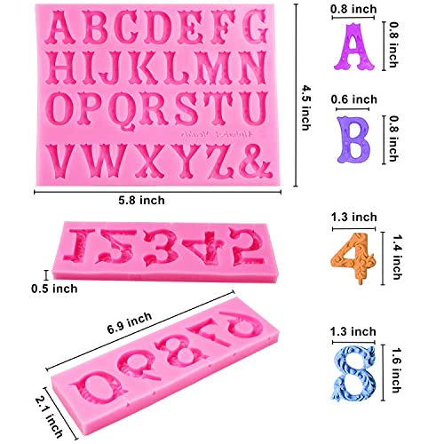 Silicone Letter Number Molds, AIMEIKI 3 Pack 3D Silicone Number 0-9 Alphabet A-Z Embossed Fondant Chocolate Baking Molds for Decorating Birthday Cake Candy Chocolate DIY Craft Projects - color: Alphabet Molds