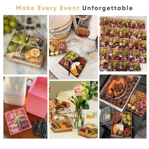50 Pack 5in Small Charcuterie Boxes with Clear Lids, Mini Paper Containers - color: Brown