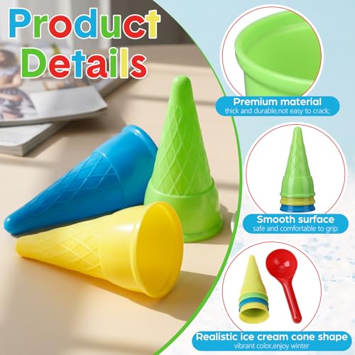 Potchen 32 Pcs Plastic Ice Cream Cones and Scoops Toy Set for Kids, Vibrant - color: Vibrant