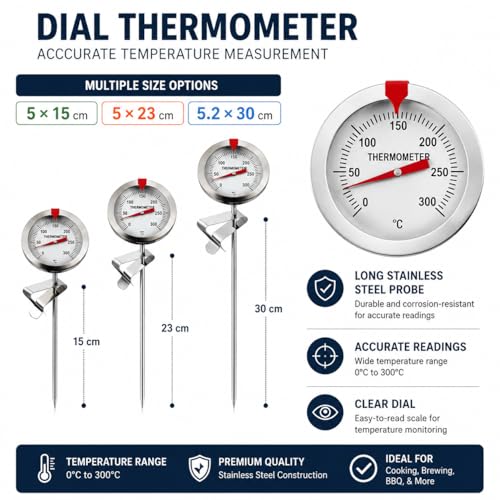 Candy Thermometer Oil Thermometer for Frying with Clip 304 Stainless Steel Deep Fry Thermometers with High Temperature Glass Gauge for Milk Coffee Tea BBQ and Food Cooking Kitchen Tool (S) - size: S