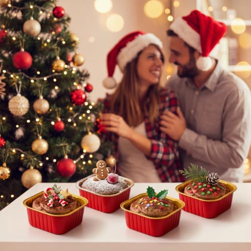 Skylety 100 Pcs 5oz Mini Square Cake Pans with Lids, Red, Gold - color: Red,Gold