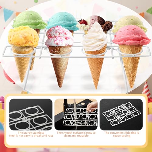 2 Pack Ice Cream Cone Holders Rack with 12 Holes Cake Cone Stand, White - color: White