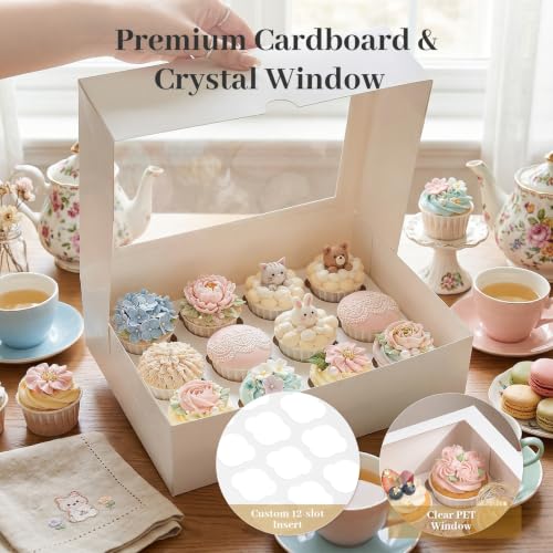 VGOODALL 12 Count Cupcake Container, 2PCS Cupcake Containers with Window - color: White