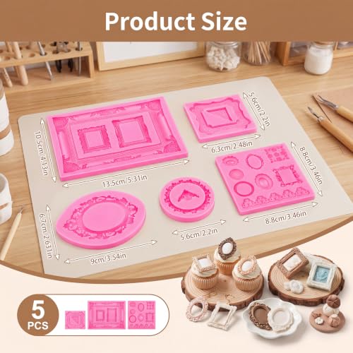 Pimoys 5 Pcs Photo Frame Fondant Molds Vintage Silicone - style: Photo Frame