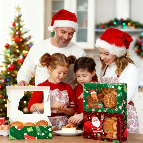 Christmas Cookie Boxes with Window,24 Pack, 8.25x6x2.75 In - color: Christmas(Red,green)