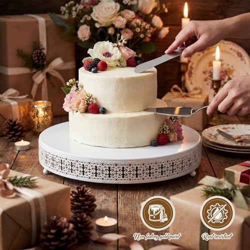 Wenqik White Metal Cake Stand 18 Inch with Cutting & Spatula - color: White, size: 18 Inch