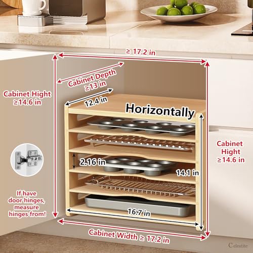 Celestite Wooden Baking Sheet Organizer for Cabinet, Baking Tray Organizer, Cookie Sheet Organizer for Cabinet Kitchen Storage Organization Accessories - color: 6 Tier 12.4"wx14.1hx16.7d