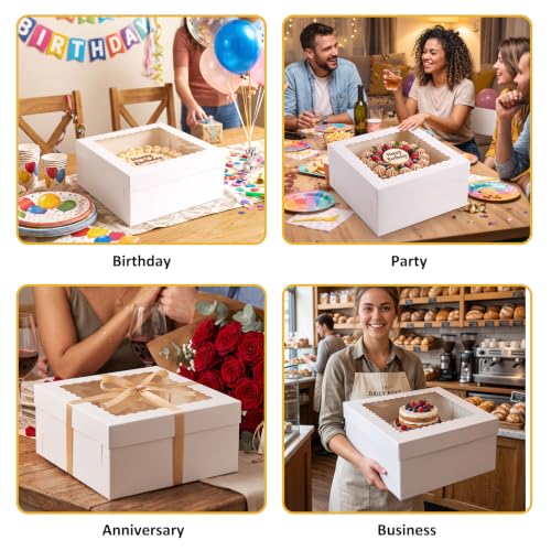 Moretoes 12pcs 14x14x6 Inch Cake Boxes for Tier Cakes for Wedding, Birthday - size: 14*14*6in