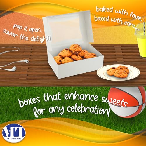 MT Products Cupcake Boxes 8" x 5.75" x 2.5" - Auto Pop-Up Bakery Boxes with Window (Pack of 25) - Made in the USA