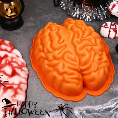 Webake Brain Jello Mold Silicone Brain Gelatin Cake Molds 9 Inch Breakable Brain Chocolate Mold for Halloween Baking - style: Brain