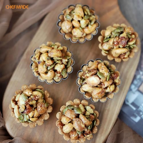 CHEFMADE Mini Egg Tart Pans, Non-Stick 2.5 Inch 12Pcs Tartlet Molds for Baking, Small Round Quiche Pans for Egg Tarts, Cupcakes, Pies (Black) - size: 2.5" Corrugated Tart 12Pcs