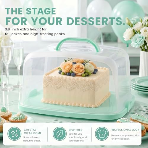 VGOODALL Cake Carrier with Lid and Handle, 12 Capacity Cupcake Holder for Muffin Pies Candies Fruits Snacks Desserts, Perfect for Sheet Cakes, Dishwasher Safe - color: Cake Carrier-Green