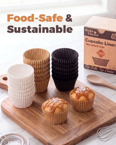 Bake Choice 200pcs Standard Cupcake Liners for Baking, Muffin Liners - color: Unbleached