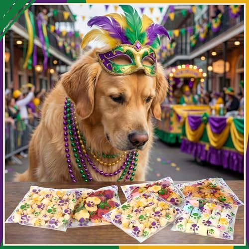 Pasimy 200 Pcs Dog Paw Treat Bags, Clear Self Adhesive Mardi Gras Color - color: Mardi Gras Color