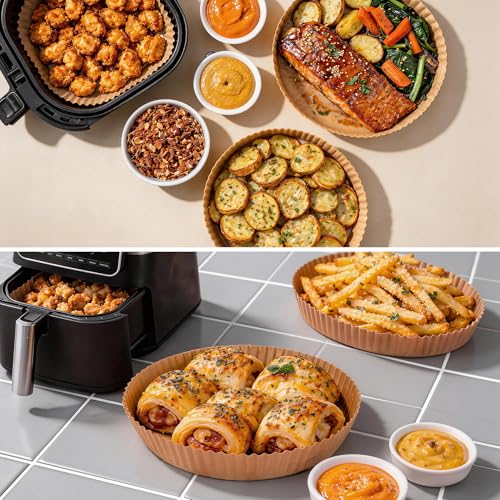 PakTalk Air Fryer Liners Disposable, Round Non-Stick Oil Proof Parchment Paper for Air Fryer Basket, Pre-Cut Bowl Shape Unbleached Food Grade for Oven Microwave Steamer (6.3 inch-50 pack) - size: 6.3 inch-50 pack