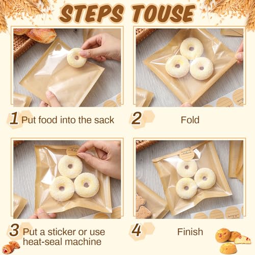 Outus 100 Pcs Cookie Packaging Bags with Seal, 5.7 x 6.5 Inch, Brown - color: Brown, size: 5.7 x 6.5 Inch