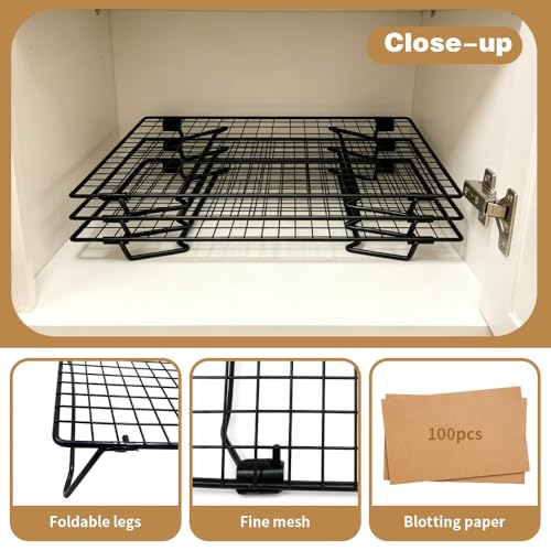Cooling Racks For Cooking And Baking 3-Piece（13.3 x 9.3 Inch）Set Includes 120 Baking Mats Comes With A Folding rack Suitable For Cookies, Cakes, Pizza, Bread
