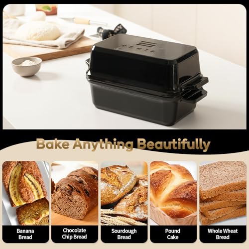 Enameled Cast Iron Dutch Oven for Bread Baking, 9×5 Dutch Oven Pot with Lid for Homemade Bread, 2 in 1 Sourdough Bread Pan with Lid, Roasting & Braising, Oven & Induction Safe (4.2 QT,Black) - color: Black