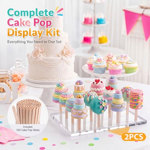 Geetery 2 Pcs 2 Pcs Cakesicle Stand with 100 Sticks 16 Hole Acrylic Display