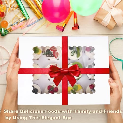 30-Set Cupcake Boxes Hold 12 Standard Cupcakes, Food Grade Cupcake Holders Bakery Carrier Boxes with Windows and Inserts for Cupcakes, Muffins and Pastries (White-30 Pack) - color: White-30 Pack