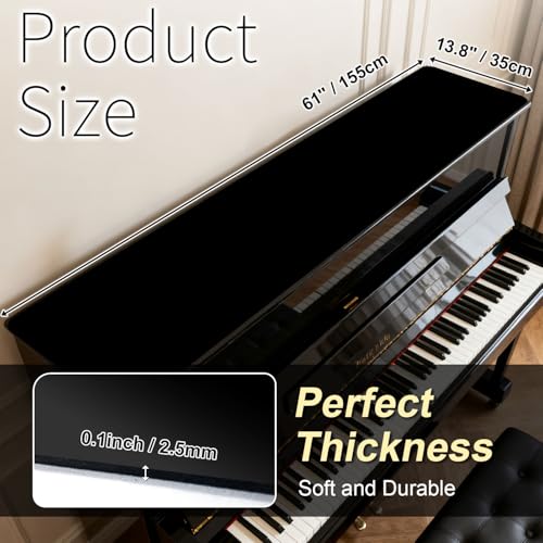 Piano Top Runner Mat, Non-Slip Rubber Bottom, Free Cut Top Protector Dust-Proof Covers for Piano Musical Instrument, Chiffonier, Chest of Drawers, TV Stand, Television Cabinet (Black, 61" x 13.8") - color: Black