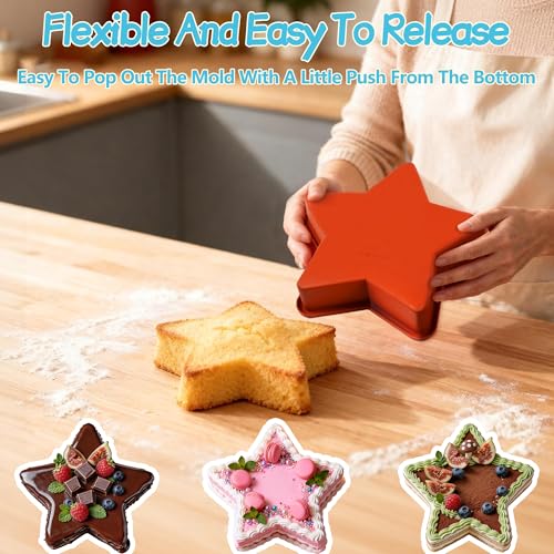 2Pcs Silicone Star Cake Pan for Baking, 10Inch Large Nonstick Silicone Star Shaped Cake Mold for Baking Cake - size: 10Inch Star Cake Pan