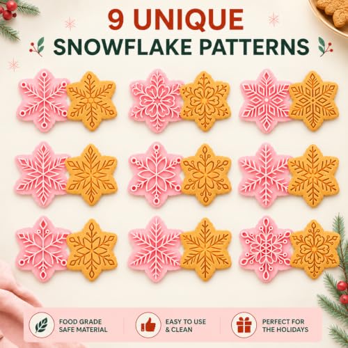 9-Piece Snowflake Cookie Cutter and Stamp Set, Plastic