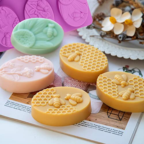 Bee Honeycomb Silicone Molds, 2 Pack Oval Soap Mold 12 Cavitiy - color: Oval Bee Soap