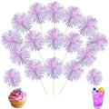 Ephlyn 30Pcs Foil Firework Cupcake Toppers Party Birthday Cake Toppers Supplies Sparkle Tinsel Cocktail Fruit Toothpick for Birthday Wedding Graduation Party Purple - color: Purple, style: Style 2