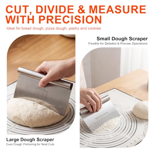 Pizza Accessory Set, 1 Pizza Cutter, 1 Large and 1 Small Dough Scraper