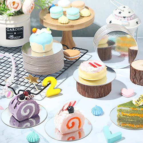 Sawysine 50 Pcs 4 Inch Cake Boards Round Mini Cake Circle Disposable Silver