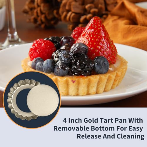RICHSC-PAN Mini Tart Pan 12PCS, 4 Inch Tart Pan Removable Bottom Non-Stick. - color: Gold, size: 4*0.78Inch