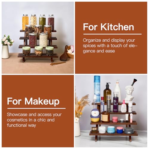 DAOYOUSKY Wooden Rustic Cupcake Stand for 24 Cupcakes, Stepped Wood Display Stand for Weddings, Tiered Party Table Display Riser for Food , Dessert, Cookie, Decor, Craft Show, Brown - color: Brown - 1Pcs