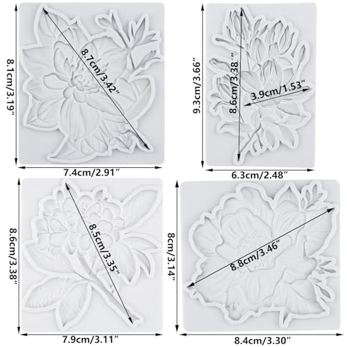 Flower Silicone Mold Hydrangea Camellia Fondant Molds Set of 4 - color: Style K