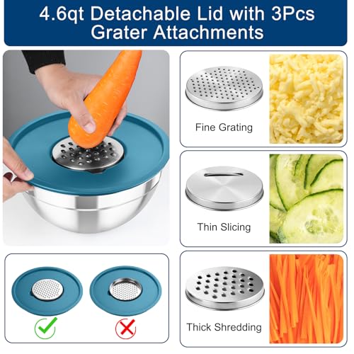 TeamFar Mixing Bowls with Lids, 5PCS Stainless Steel Metal Salad Bowl - color: Multicolor