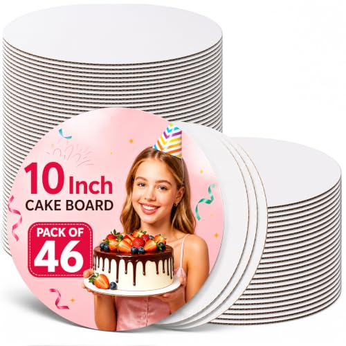 Cyrico Cake Boards 10 Inch Round, 46 Pack Food-Graded Cardboard Cake Rounds