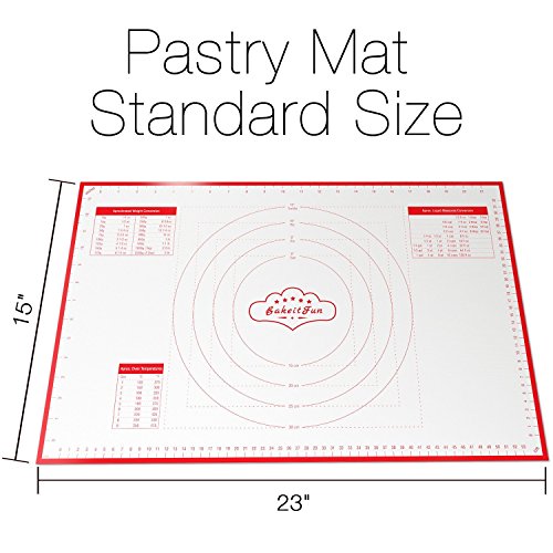 Silicone Pastry Mat Standard 23 x 15 in Nonstick Dough Rolling Mat with Measurements Inch and cm Circles Conversion Charts BPA Free Heat Resistant to 450 F Dishwasher Safe - size: Standard