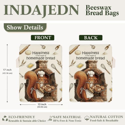 Funny Squirrel Baking Gifts Beeswax Bread Bags 2 Pack XL 13x17in - color: Funny Squirrel
