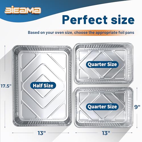 BIEAMA 100 Pack Aluminum Pans 9" x 13" Quarter Size Disposable Foil Pans - size: 13" × 9" 100PACK