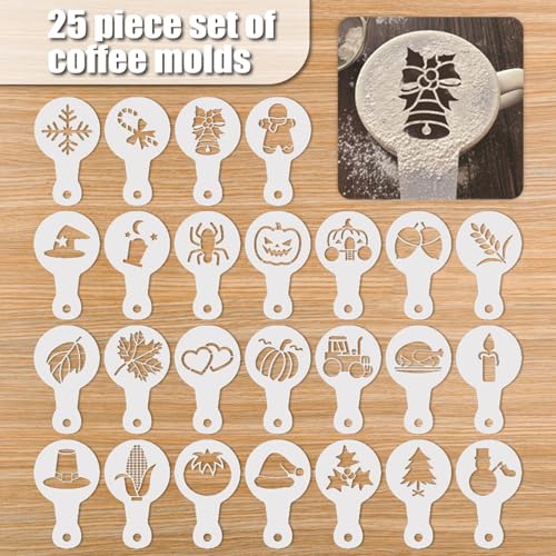 Flylin 25Pcs Plastic Coffee Stencils, Latte Art Mold Templates