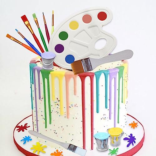 26 Pcs Art Cake Topper Paint Cake Decorations Painting Cake Toppers include Paint Pen Brush Painting Bucket Palette for Kids Birthday Baby Shower Art Themed Party Cake Decoration Supplies - style: Painting Cake Toppers