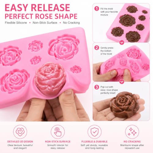 2 Pack Rose Flower Silicone Molds, Food Grade Non-Stick Molds for Cake Chocolate Mousse Jelly Fondant Sugarcraft Wedding Party Baking - color: 2PCS Rose Flowers