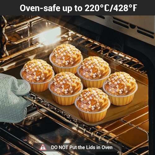 EUSOAR Mini Cheesecake Containers, 30pcs 5oz 125ml Aluminum Foil Muffin Liners Cups with Lids, Cupcake liners Baking Cups, Disposable Foil Ramekins Creme Brulee Pans Holders, Mini Pie Pans with Lids - color: Gold, size: 30pcs