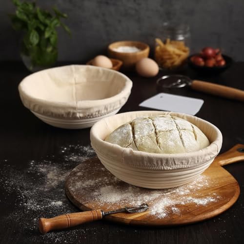 Saint Germain Bakery Premium Round Bread Banneton Basket with Liner - Perfect Brotform Proofing Basket for Making Beautiful Bread (9 inch) - size: 9 inch