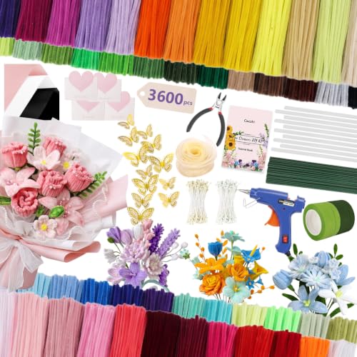 Cwczhi 3600 PCS Pipe Cleaner Flower Kit, 52 Colors Pipe Cleaners Craft - color: 52 color